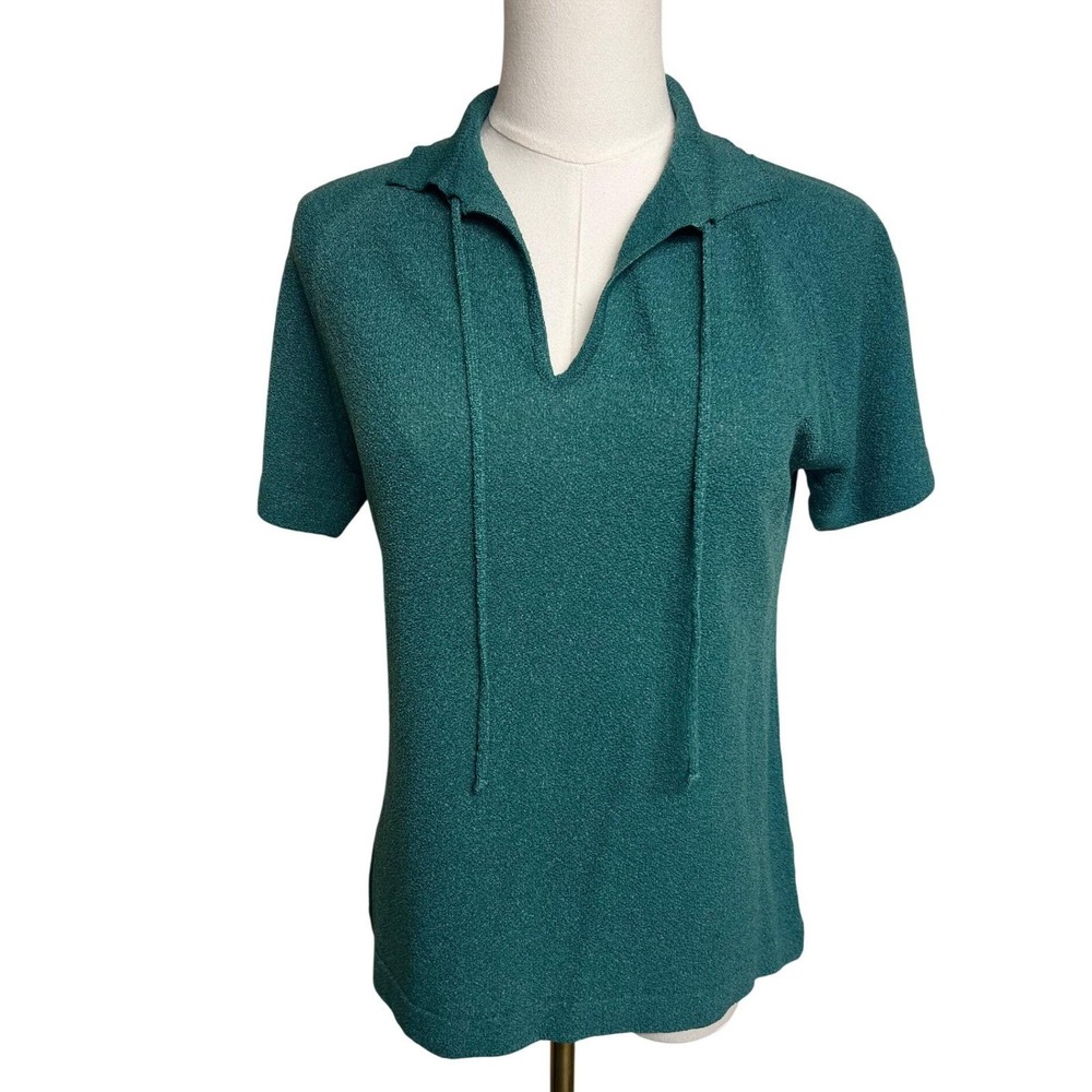 Vintage Talbott Traveler Womens Teal Textured Polo Shirt Short Sleeve Union Tag